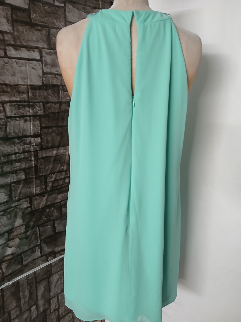 Beaded Halter Midi in Aqua Green Women's Evening Dress. - Picture 6 of 12